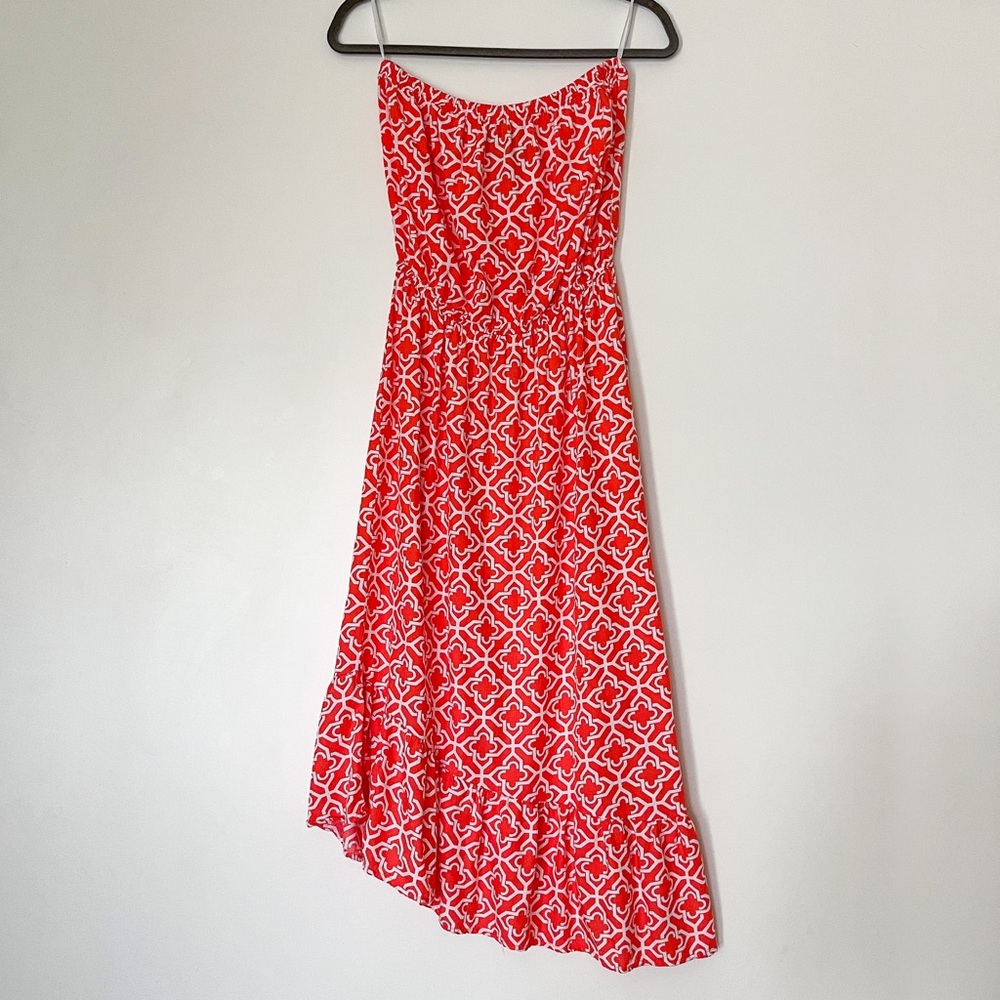 NEW Escapada Asymmetrical Strapless Midi Dress L Red